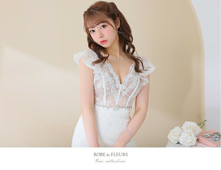 XS/S/M/L 送料無料 ROBE de FLEURS / ローブドフルール フラワーレース×ウエストビ...