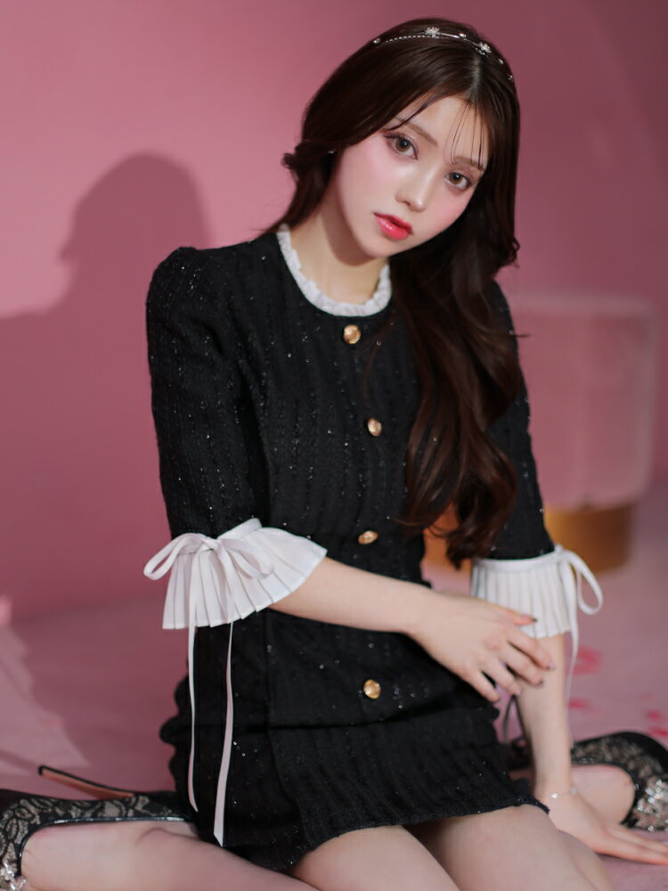 【再入荷】【ROBE de FLEURS / ローブドフルール】 ラメ/ ツイード/ ボタン/ フリ...