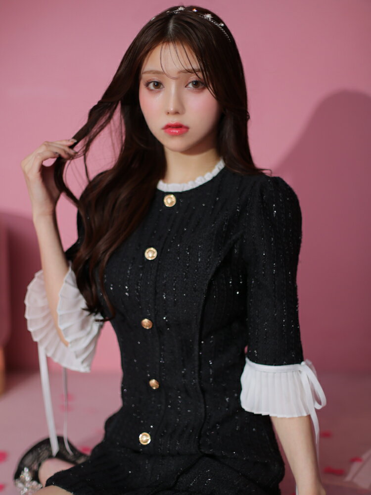 【再入荷】【ROBE de FLEURS / ローブドフルール】 ラメ/ ツイード/ ボタン/ フリ...