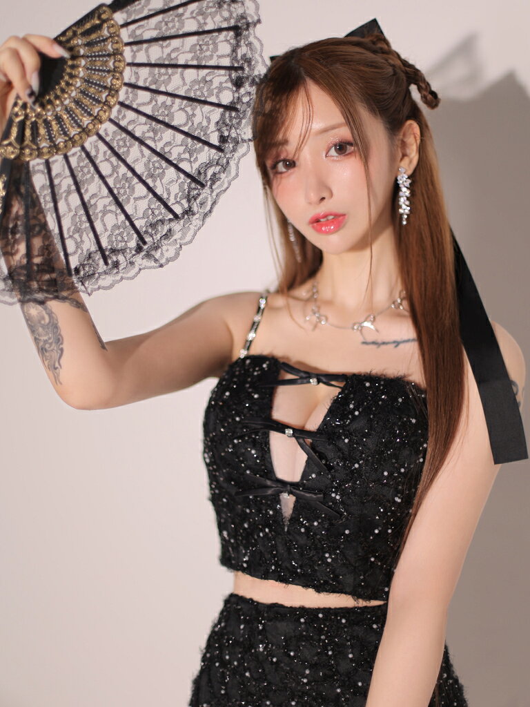 【ROBE de FLEURS / ローブドフルール】キラキラ/ スパンコール/ フェザーレース/ リボン/ キャミ/ タイト/ セットアップ/ ミニドレス/ キャバドレス / ワンピース [fm3729] ナイトドレス ツーピース セパレート Aライン ミニスカート インスタ バレエコア
