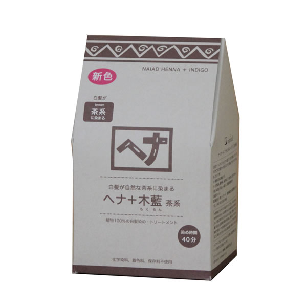 商品詳細 商品名 ナイアード ヘナ+木藍 茶系（400g） 商品説明 藍色の染料として長い歴史を持つ木藍（もくらん）。 植物の髪染めとして近年注目されています。 「ヘナ＋木藍 茶系」は木藍と7種のハーブをヘナに配合したオリジナルレシピ。 自然素材の白髪染めに。トリートメントにも。 白髪を明るすぎず、暗すぎず、自然な茶系の色に染め、 同時にトリートメント効果を楽しめます。 内容量 400g 全成分 ヘンナ（ヘナ）、ナンバンアイ葉（木藍）、アンマロク果実（アムラ）、 アカシアコンシナ果実（シカカイ）、タカサブロウ葉（バアリンラジ）、 セイタカミロバラン（バヘダ）、アセンヤクノキガム（カッチャ）、 ブッソウゲ花（ハイビスカス）、カンゾウ根（リコリス） 区分 化粧品 生産国 インド 発売元 株式会社ナイアード 広告文責 株式会社エーウィル 0747-26-5566　