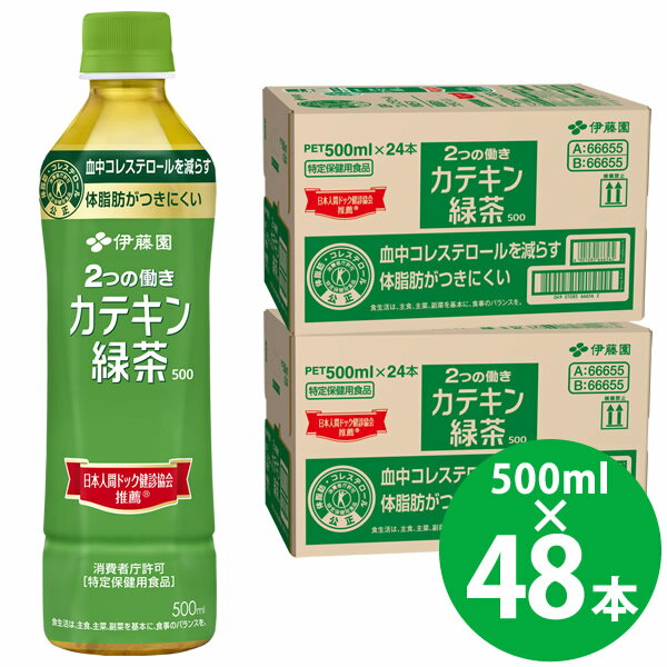 【特定保健用食品】伊藤園 2つの働き カテキン緑茶 PET 500ml×48本 (24本×2ケース) (送料無料) トクホ 特保 ガレート型 カテキン コレステロール お茶（楽天・キャンディコムウェア）