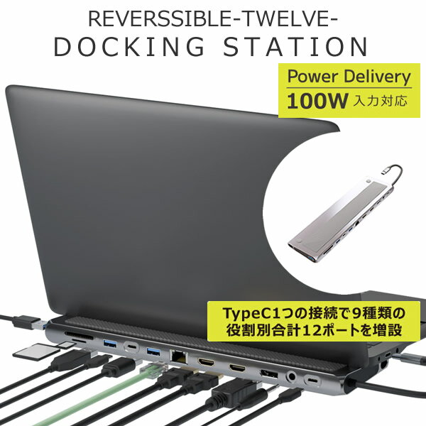 ドッキングステーション リバーシブル トゥエルブ バージョンDP (送料無料) パソコン TypeC 2画面同時..