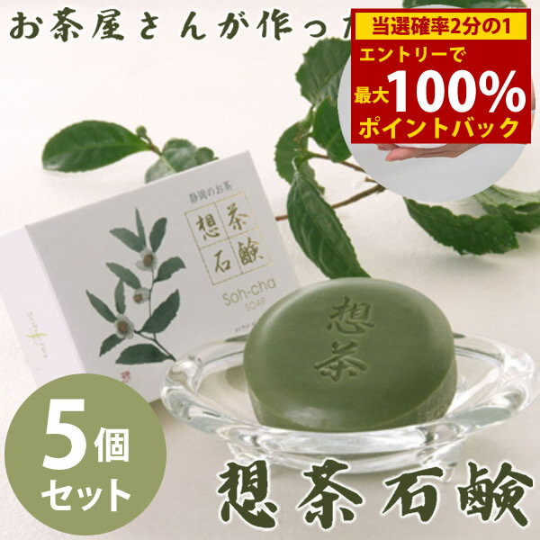 ＜2/1限定★最大100%ポイントバック＞お茶屋さんが作った想茶石鹸 泡立てネット付き 5個セット (送料無料) 洗顔 メイク落とし スキンケア 緑茶 洗浄 想茶石鹸 ソープ ミネラル カテキン サポニン コラーゲン ヒアルロン酸 人気