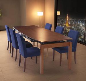 ＜11/14〜11/16限定★最大100%ポイントバック＞天然木ウォールナット材 デザイン伸縮ダイニングセット 6人 7点セット(テーブル+チェア6脚) W140-240