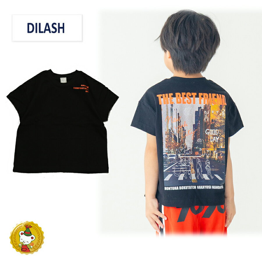 Rakuten - ディラッシュ・ニューヨークフォト×ネオンメッセージ半袖Tシャツ【綿100％】 (150cm・160cm）DILASH　男の子/ジュニア/子供服