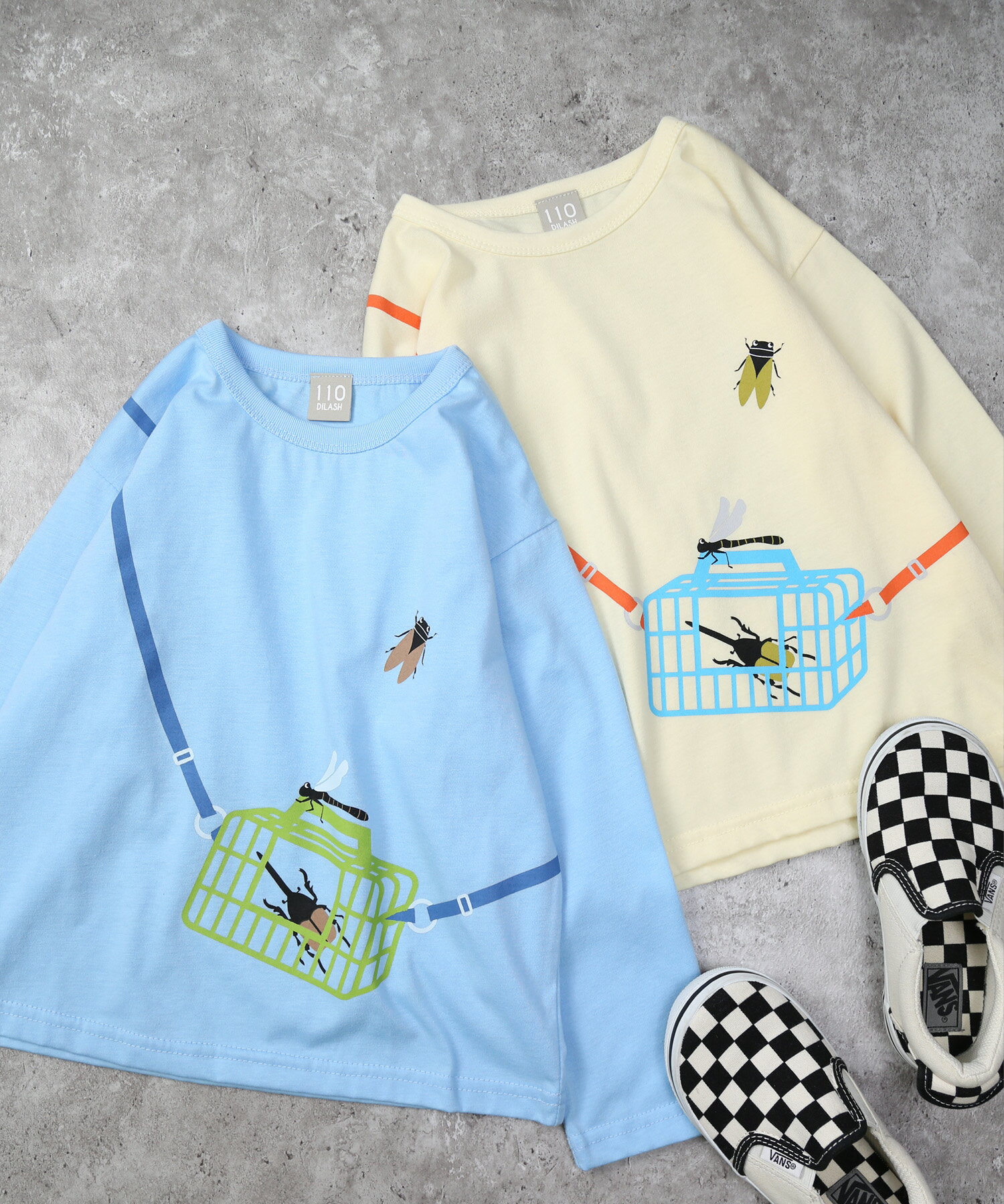 樂天商城 - ディラッシュ・虫かごショルダー風長袖Tシャツ (80cm-110cm）/キッズ・ジュニア・子供服・男の子・ロンT（ DILASH）