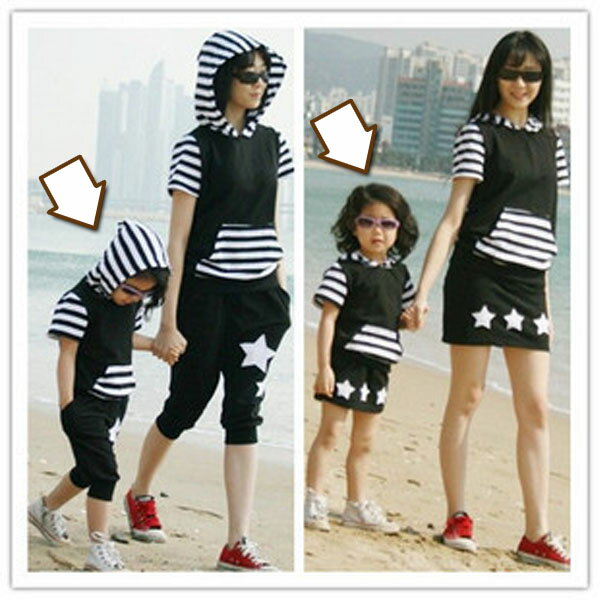 [送料無料]キッズ 女の子 男の子 上下セット Tシャツ フード ズボン スカート 選べる サルエル 7分丈 パンツ ボーダー ペア 親子 おそろい かわいい キュート カジュアル スター 大人気 流行(サイズ:130cm)