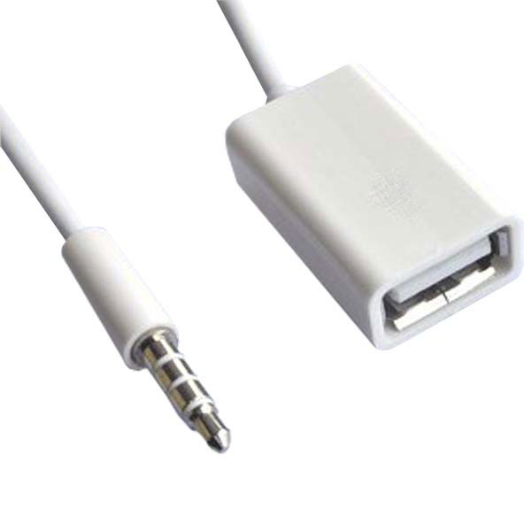 Rakuten - [送料無料] 3.5mm 変換 ケーブル 15cm USB-A メス 3.5mmステレオミニ端子 AUX 音声変換 ケーブル 車載 オーディオ 12V車種対応 USBメモリ MP3プレイヤー 音楽再生 互換品 汎用パーツ ホワイト