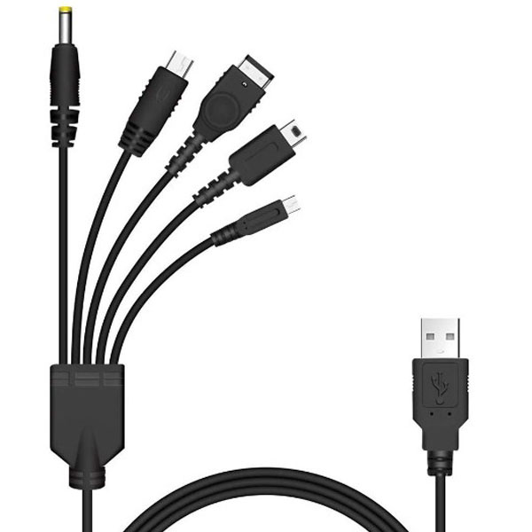 [送料無料]古いゲーム機器の充電ができる! 5in1 各種ゲーム機器対応 USB充電ケーブル PlayStation Portable (PSP) Nintendo 3DS/2DS Nintendo DSi/Liteシリーズ(NDS/3DS等) Wii U GamePad (Wii U専用コントローラー)対応 マルチ充電 旧機器 任天堂 ソニー 復旧 修理 型落ち
