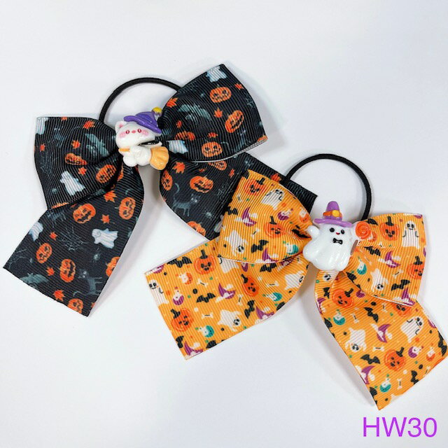 ヘアゴム ヘアポニー ヘアアクセサリー 髪飾り かわいい おしゃれ 大きめ 大人っぽい イベント ハロウィン HW コスプレ 仮装 カボチャ リボン 派手 オバケ ネコ パーティー グログラン
