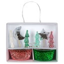 xmas P10倍!【merimeri】 クリスマスパーティー カップケーキキット トッパー ピック カップ 24セット ツリー クレセントムーン スター シル...