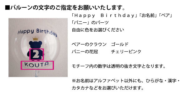 メッセージバルーン　ゴールドクラウンベアー　フラワークラウンバニー　Happy　Birthday　数字　お名前　1歳のお誕生日　お誕生日のお祝い　プレゼント　くま　一升餅　お食い初め