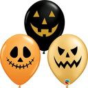 あす楽!メール便可!ハロウィンラテックスバルーン フェイスアソート ブラック・オレンジ 3ピースセット ジャックオランタン スカル 魔女 蜘蛛の巣 ゴースト