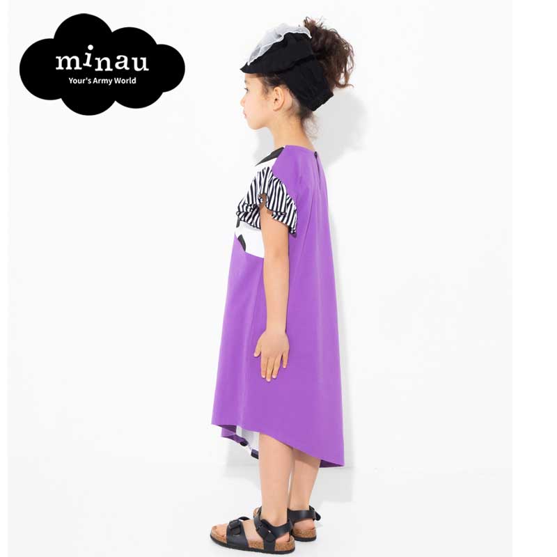 21新作 ロング おしゃれな女の子の着こなしセンス抜群のロングｔシャツ ドレス グリーン 黒 パープル 160cm 女の子 キッズ キッズファッション ｔシャツ トップス Minau ミナウ キッズ 中学生キッズ ベビー マタニティ サイクル トップス シャツ ロング T
