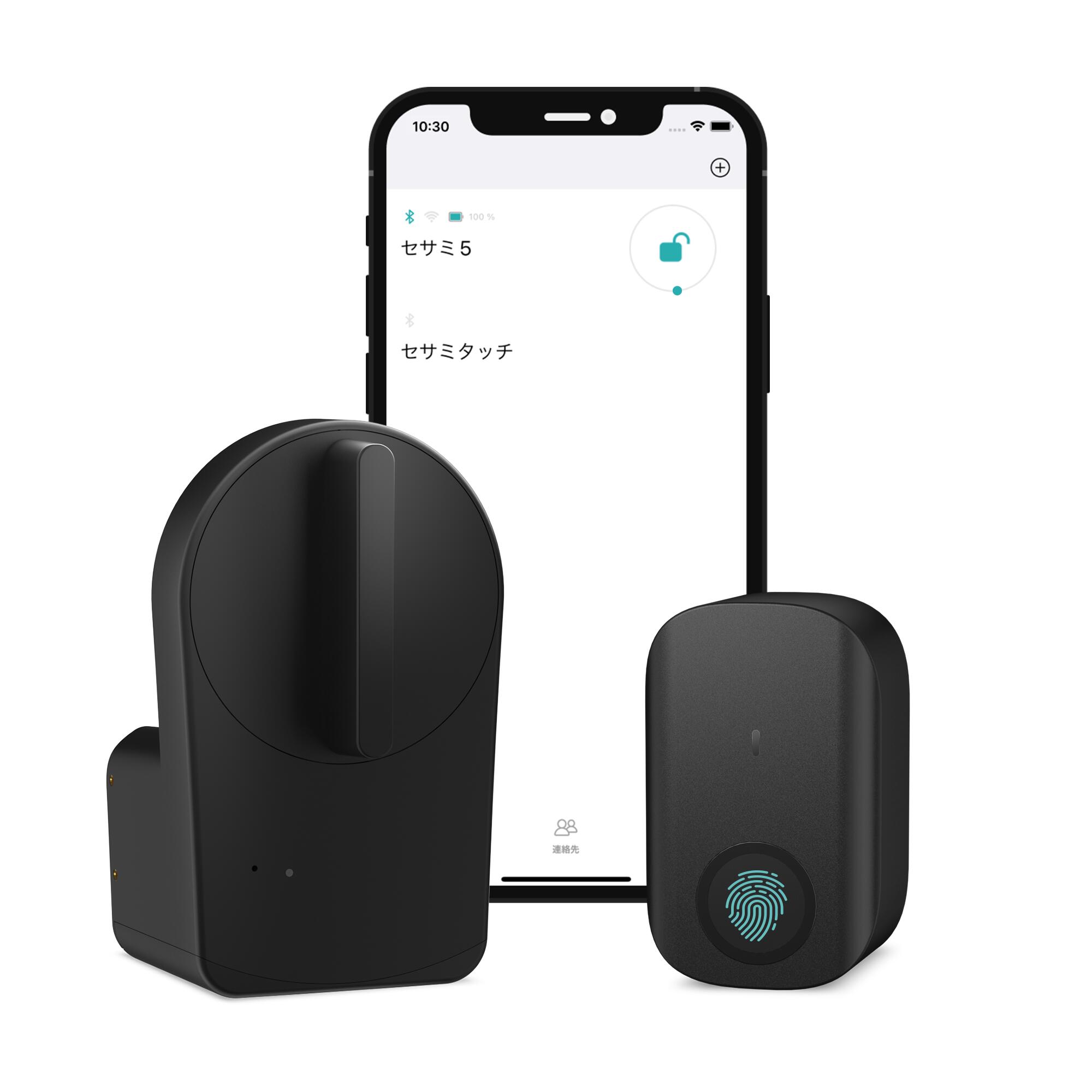 セサミ5＋セサミタッチ SESAME5 スマートロック lock 玄関 後付け 指紋認証パッド ICカード Suica PASMO 工事不要 Apple Watch