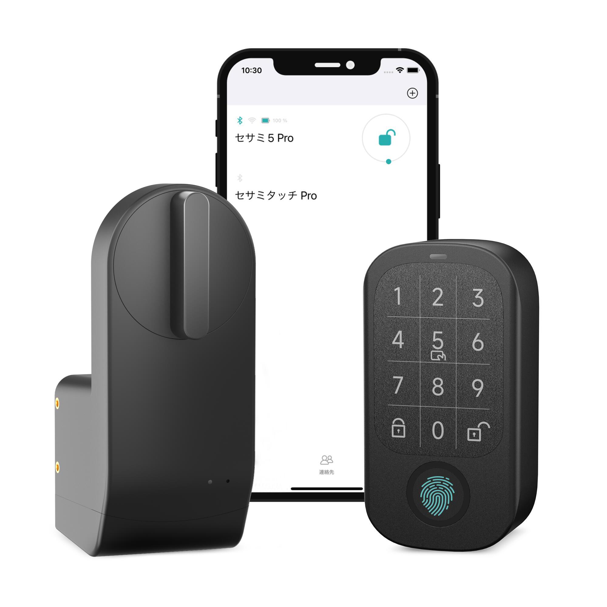 セサミ5プロ＋セサミタッチプロ SESAME5 PROスマートロック lock 玄関 後付け 暗証番号 指紋認証パッド ICカード Suica 工事不要 Apple Watch