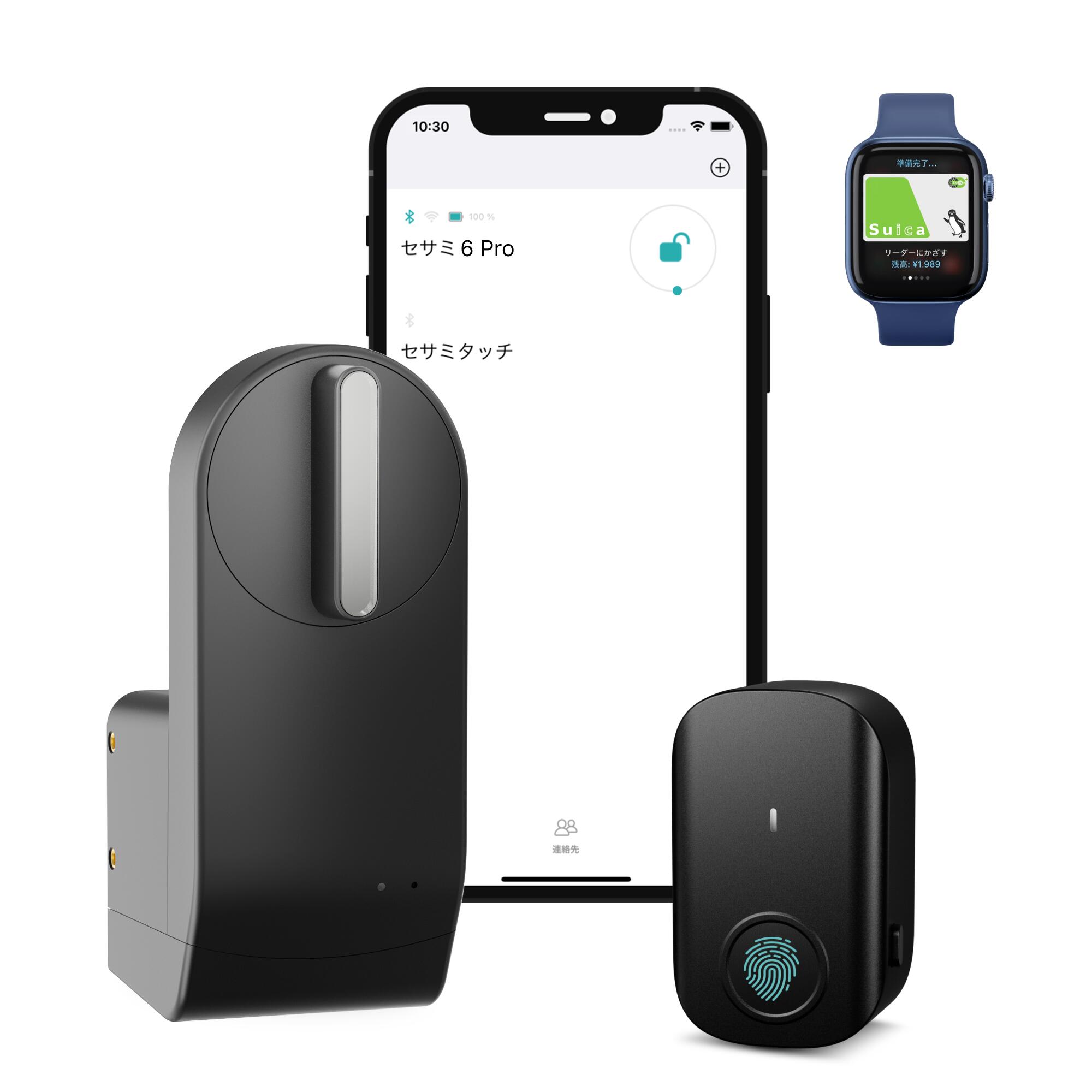 セサミ6プロ＋セサミタッチ2 SESAME6 PRO スマートロック lock 100万回でも壊れないブラシレスモーター搭載、業界唯一。超静音 玄関 後付け 指紋認証パッド ICカード Suica PASMO 工事不要 Apple Watch