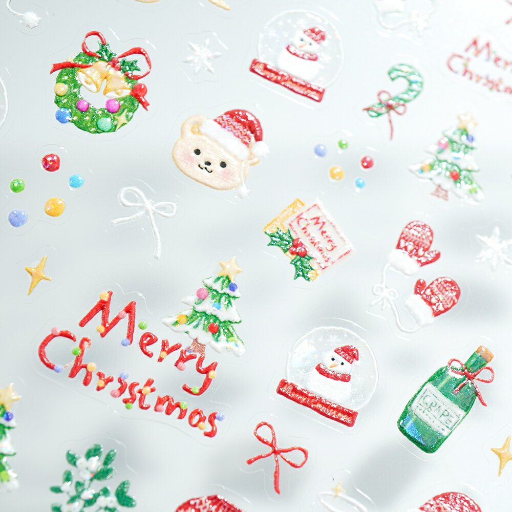 クマのクリスマスステッカー2種 ネイルシール ジェルネイル ネイルアート材料 韓国ネイル 簡単なネイル