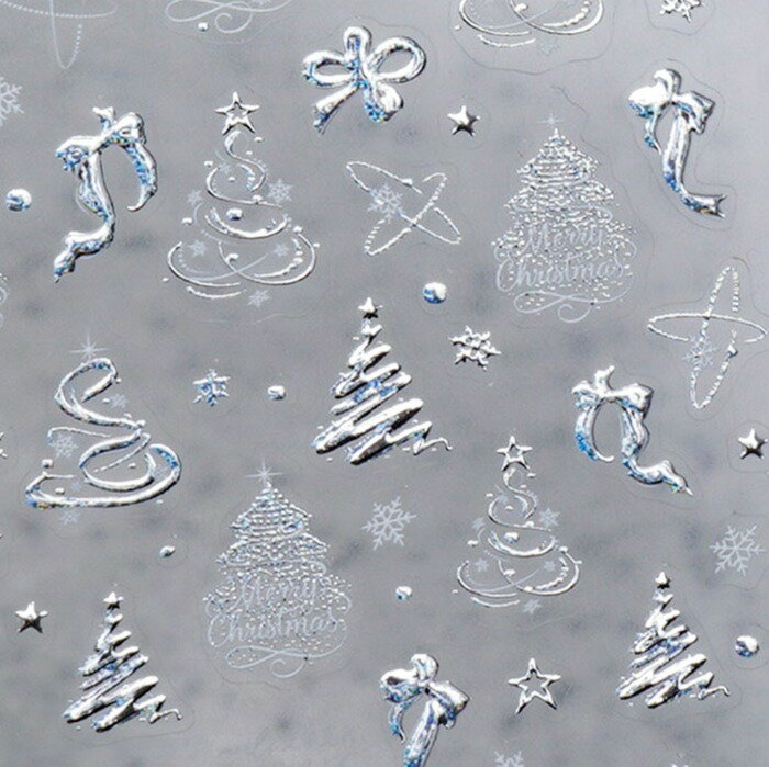 シルバークリスマスツリーステッカー ネイルシール ジェルネイル ネイルアート材料 韓国ネイル 簡単なネイル