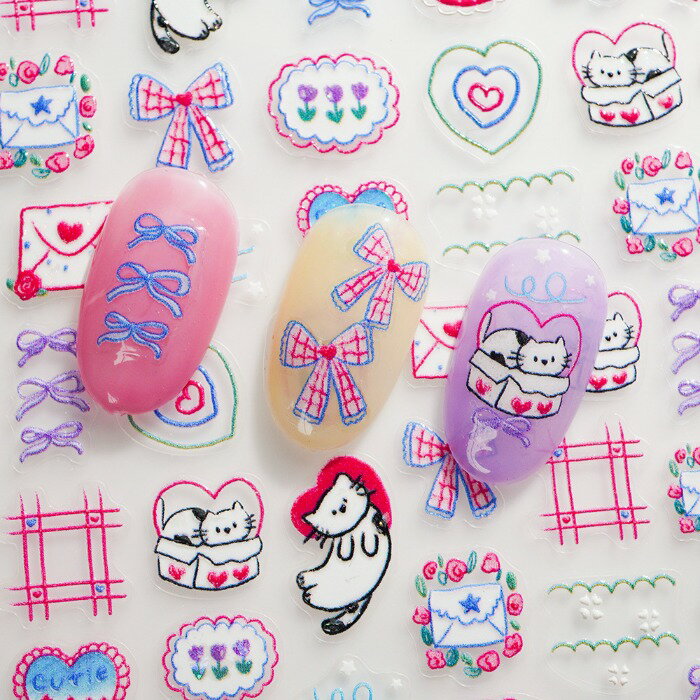 横になりたい猫イラストステッカー ネイルシール ジェルネイル ネイルアート材料 韓国ネイル 簡単なネイル