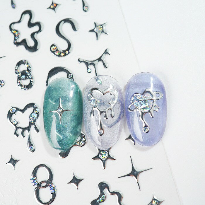 流れるスダップシルバーステッカー ネイルシール ジェルネイル ネイルアート材料 韓国ネイル 簡単なネイル...