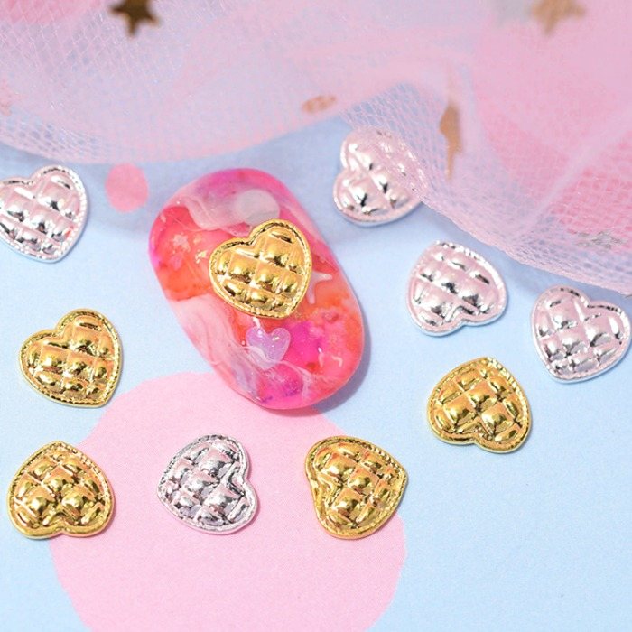 エンボス ハートメタルパーツ (2 color) 5pcs ネイルパーツ デコパーツ ネイルアー...