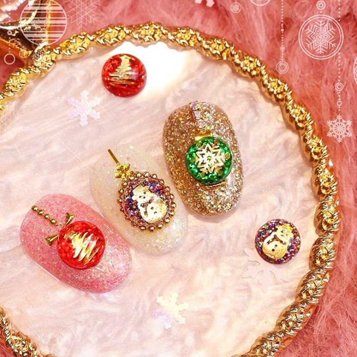 【セルフプロデュース】クリスマス オーナメント グリッタードームパーツ 3種 (4色) ネイルパーツ デコパーツ ネイルアート 韓国ネイル