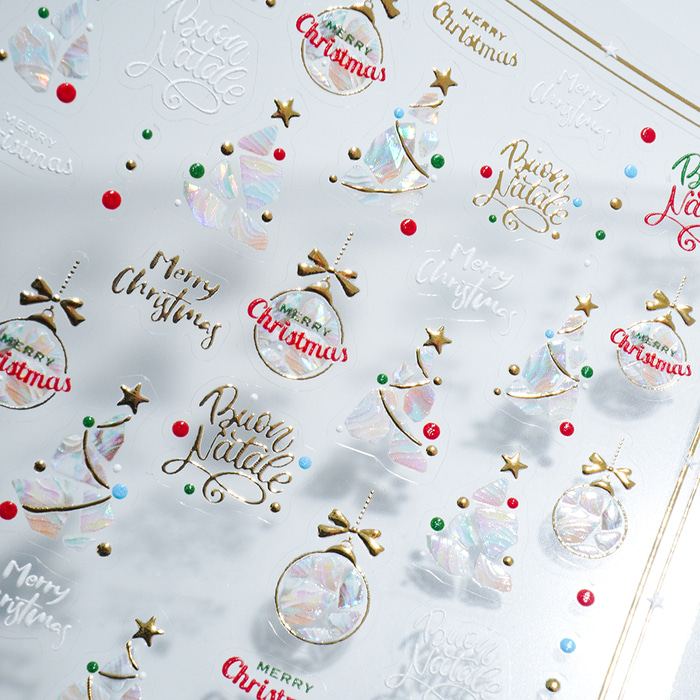 螺鈿クリスマスツリー＆オーナメントステッカー ネイルシール ネイルアート セルフ...