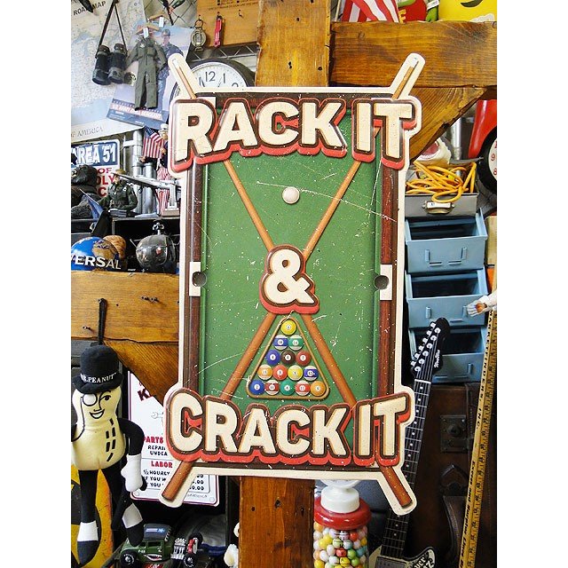 ビリヤード　ブリキ看板　RACK IT CRACK IT　アメリカン雑貨　アメリカ雑貨　グッズ