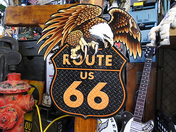 ルート66＆アメリカンイーグル　U.S.ヘヴィースチールサイン