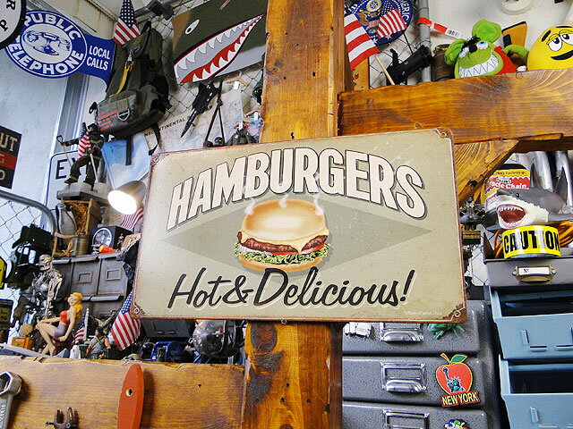 ★稀少な絶盤品★　ハンバーガー　U.S.ヘヴィースチールサイン　Sサイズ　看板　アメリカン雑貨　アメリカ雑貨　グッズ