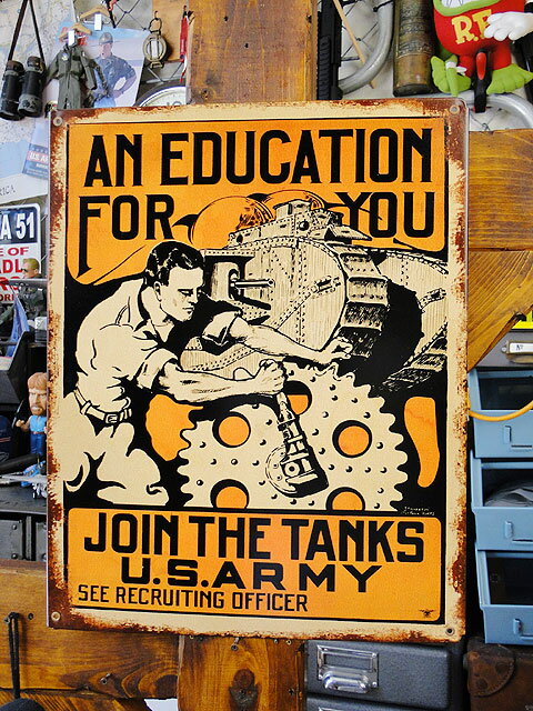 タンク　エデュケイション　U.S.ヘヴィースチールサイン　看板　アメリカン雑貨　アメリカ雑貨　ミリタ..