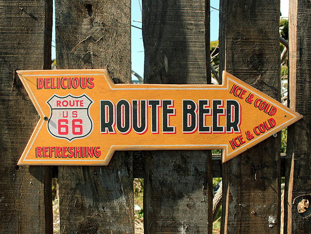 ルート66 ロードサイドショップ ウッドサイン (ルート66ビアー) 看板 アメリカン雑貨 アメリカ雑貨 グッズ