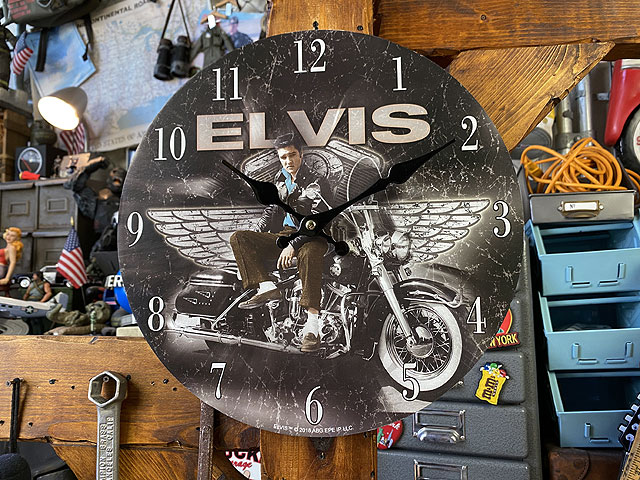 エルヴィス・プレスリー　＆　ハーレーダビッドソン　ウォールクロック　公式グッズ　アメリカン雑貨　アメリカ雑貨　グッズ　壁掛け時計　おしゃれ かっこいい　ガレージ雑貨　ガレージング雑貨 HARLEY　DAVIDSON　おしゃれ　かっこいい　バイク　バイカー　ブランド