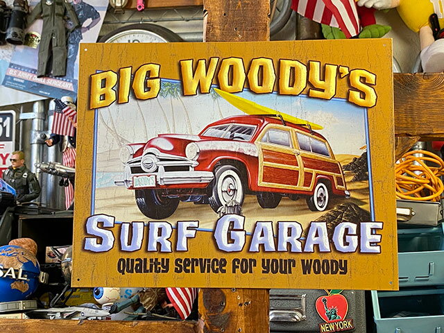 ビッグウッディズ　サーフガレージ　ブリキ看板　アメリカン雑貨　アメリカ雑貨　グッズ