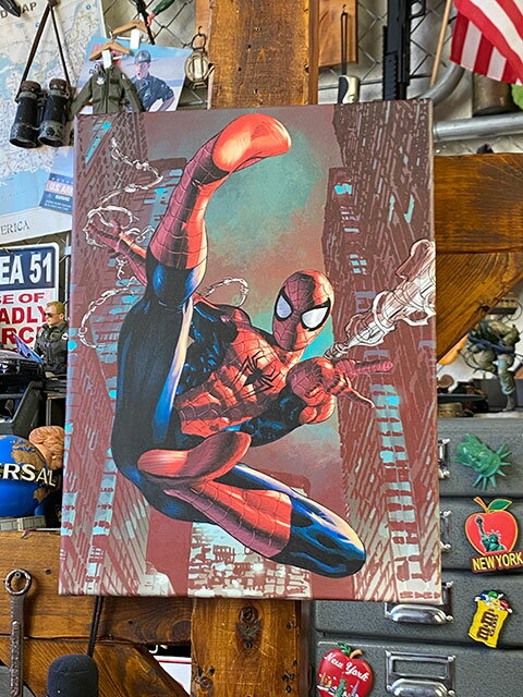 受注生産品】 マーベルコミック スパイダーマンのキャンバスアート ウェブスリング ニューヨーク