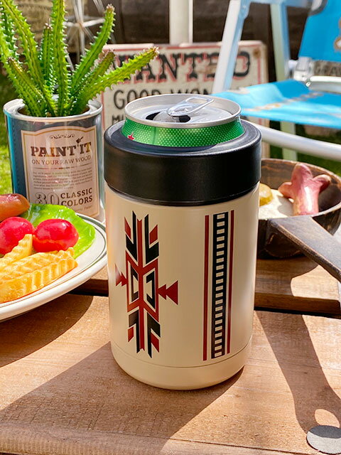 ネイティブパターン　缶クーラー　350ml缶用　単品　（ベージュ）　アメリカン雑貨　アメリカ雑貨　ウ..