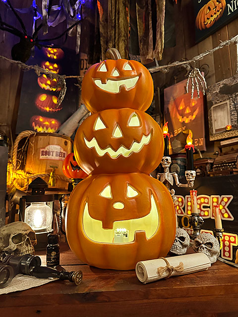 【即納】【在庫あり】パンプキンランタン　トリプルフェイス　50cm　（Lサイズ）　ハロウィン　ジャック・オ・ランタン　3連ランタン　カボチャ　オバケ　アメリカン雑貨　アメリカ雑貨　グッズ candytower-10052576 アメリカ雑貨通販キャンディタワー サンプル画像2