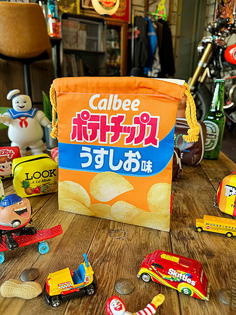 楽天アメリカ雑貨通販キャンディタワー駄菓子屋シリーズ　お菓子のキンチャク袋　（ポテトチップス）　カルビー　オフィシャルグッズ　巾着袋　昭和レトロ