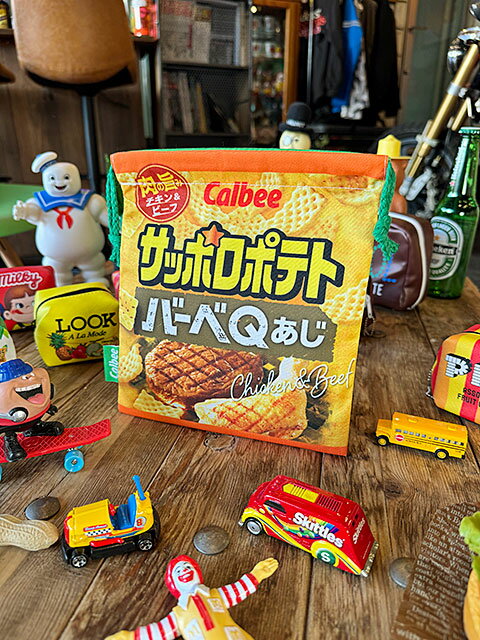 楽天アメリカ雑貨通販キャンディタワー駄菓子屋シリーズ　お菓子のキンチャク袋　（サッポロポテト）　カルビー　オフィシャルグッズ　巾着袋　昭和レトロ