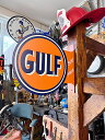 ガルフ サイド看板 両面プリント フランジメタルサイン GULF スティーブ・マックイーン アメリカン雑貨 アメリカ雑貨 グッズ