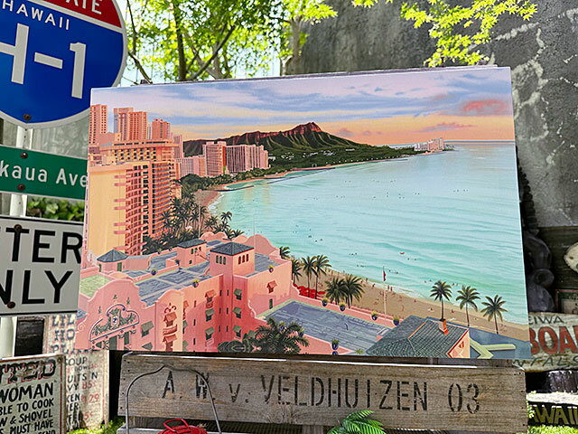 ハワイアン キャンバスアート （シェラトンホテルからの眺め） 栗山義勝 アメリカン雑貨 アメリカ雑貨 ハワイアン雑貨 ハワイ雑貨 ハワイグッズ ハワイアングッズ おしゃれ ショップインテリア