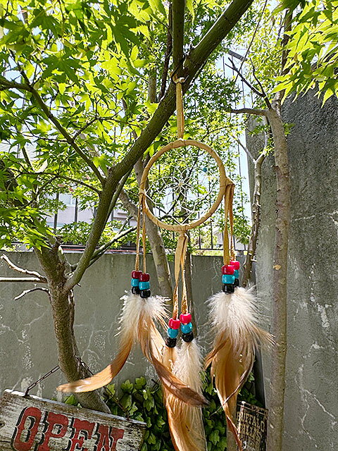 ネイティブアメリカン　ナバホ族が手掛けた本物　ドリームキャッチャー　（Mサイズ/ライトブラウン）　..