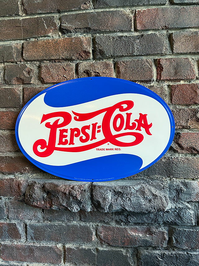 ペプシ　1930年代ロゴ　オーバル型　エンボス　ティンサイン　ブリキ看板　アメリカン雑貨　アメリカ雑貨　カンパニーグッズ　アメリカンカンパニー　企業グッズ　アメキャラ　おしゃれ　ショップインテリア