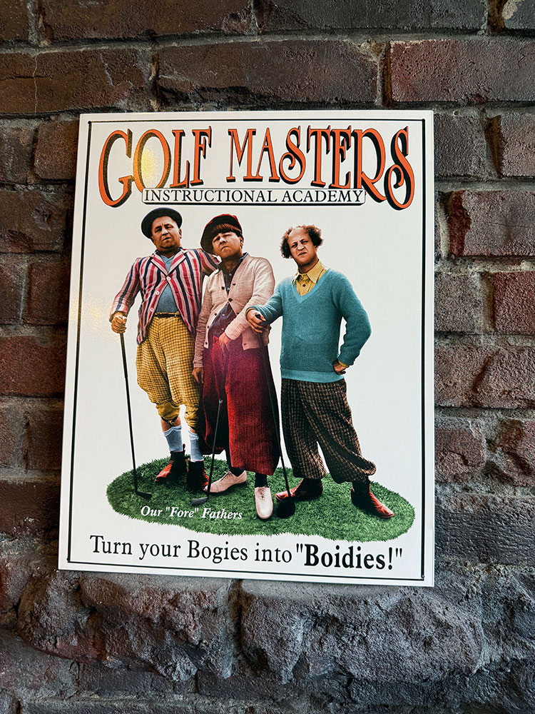スリーステュージーズ　ゴルフマスターズ　ブリキ看板　アメリカン雑貨　アメリカ雑貨　グッズ