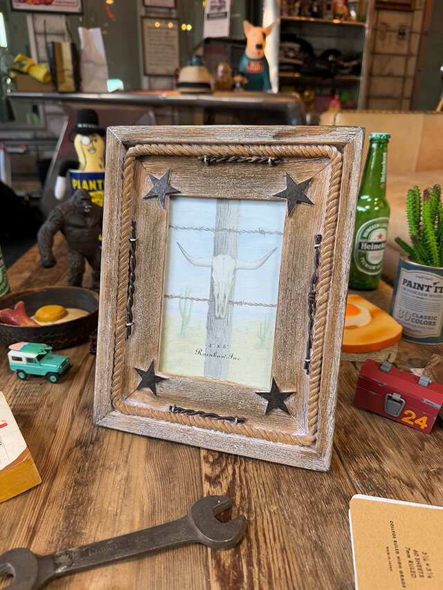 樂天商城 - ウエスタン　ロープ＆スター　フォトフレーム　アメリカン雑貨　アメリカ雑貨　ウエスタングッズ　ウエスタン雑貨　ウェスタン　ネイティブアメリカン　西部劇　ショップインテリア