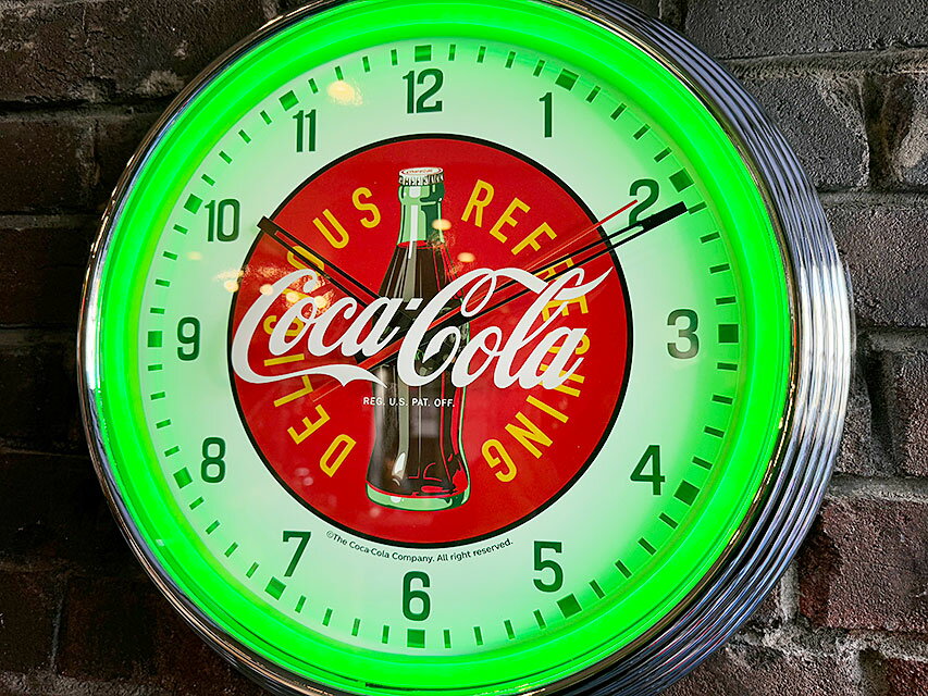 コカ・コーラ　オフィシャル　ネオンクロック　LED　（グリーン）アメリカン雑貨　...