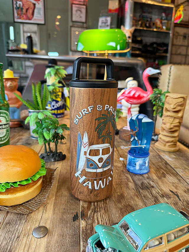 乐天商城 - ハワイアン　ウッディプリント　ステンレス　耐熱ボトル　550ml　（サーフバス）　二重構造　水筒　保冷＆保温　アメリカン雑貨　アメリカ雑貨　ハワイアン雑貨　ハワイ雑貨　ハワイグッズ　ハワイアングッズ　おしゃれ　ショップインテリア