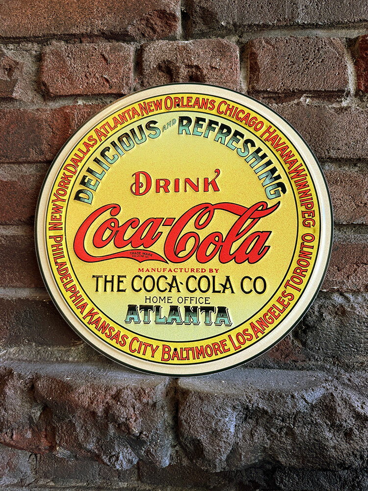 樂天商城 - コカ・コーラ　ラウンド型　ブリキ看板　（1930年代バレルロゴ）　アメリカン雑貨　アメリカ雑貨　カンパニーグッズ　アメリカンカンパニー　企業グッズ　コカコーラ　cocacola　ショップインテリア